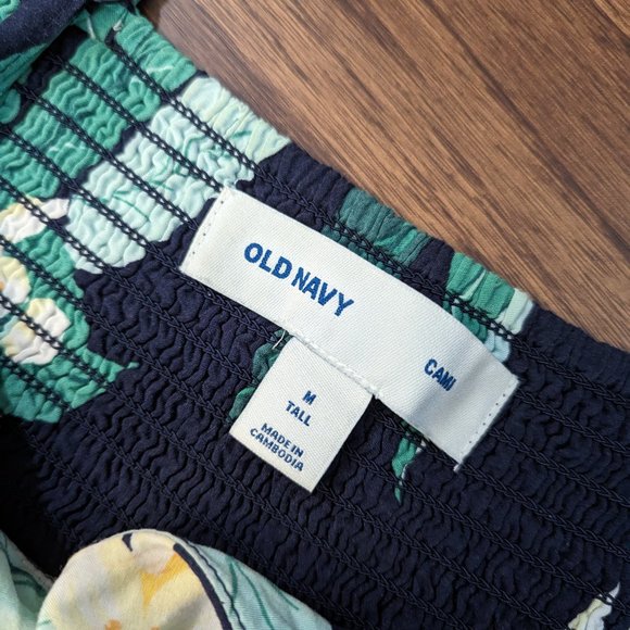 Old Navy Floral Sun Dress Flowy Summer Tropical Orange Blossom Medium Tall - Picture 4 of 6